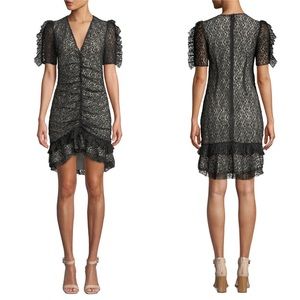 Elliatt Venice Black Chantilly Lace Ruched Mini Dress